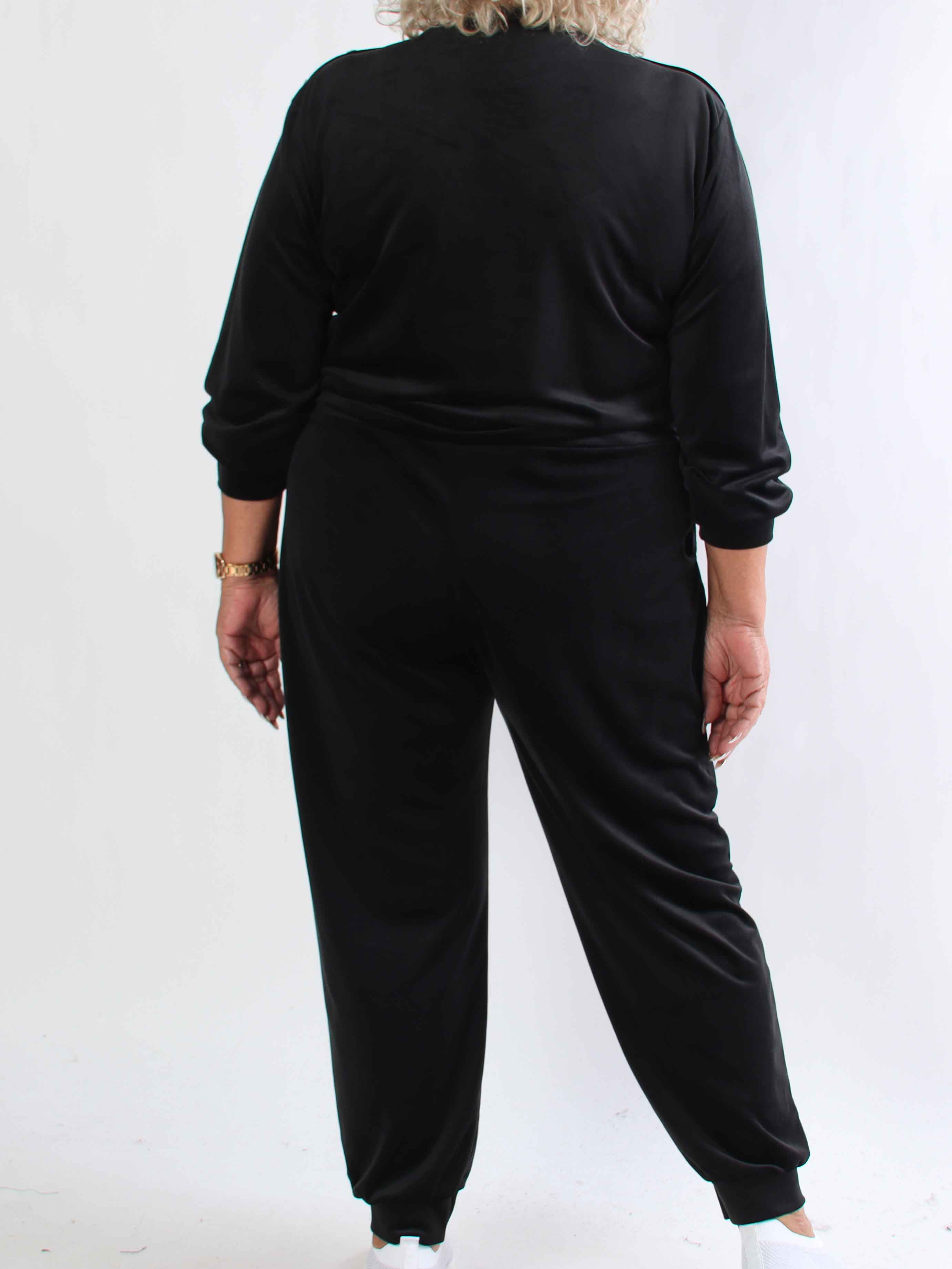 Arina - Blødt velour plus size joggingsæt med guld knapper